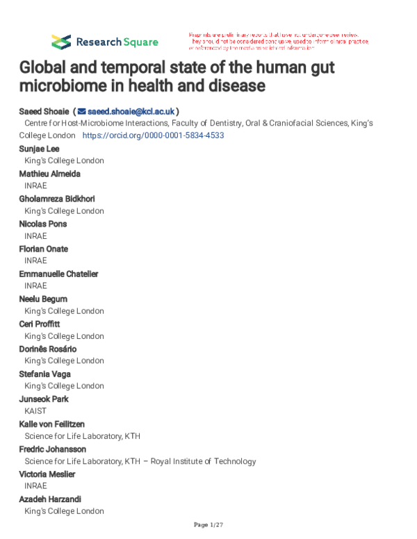 (PDF) Global and temporal state of the human gut microbiome in health ...