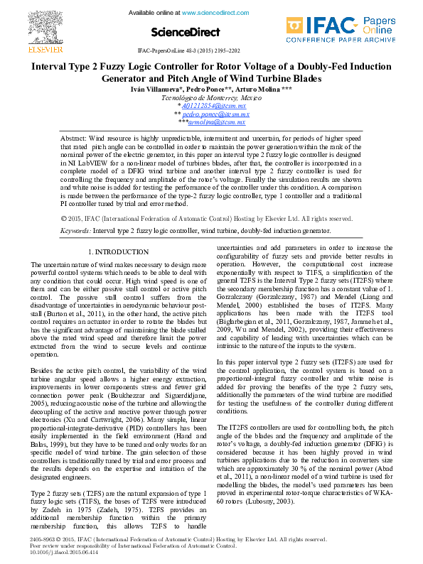 (PDF) Interval Type 2 Fuzzy Logic Controller for Rotor Voltage of a ...