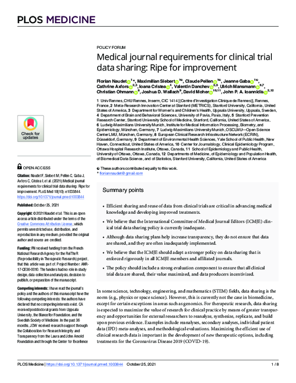 (PDF) Medical journal requirements for clinical trial data sharing ...