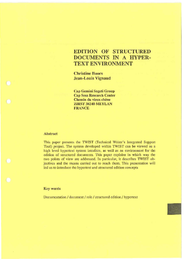 (PDF) Edition of Structured Documents in a Hypertext Environment