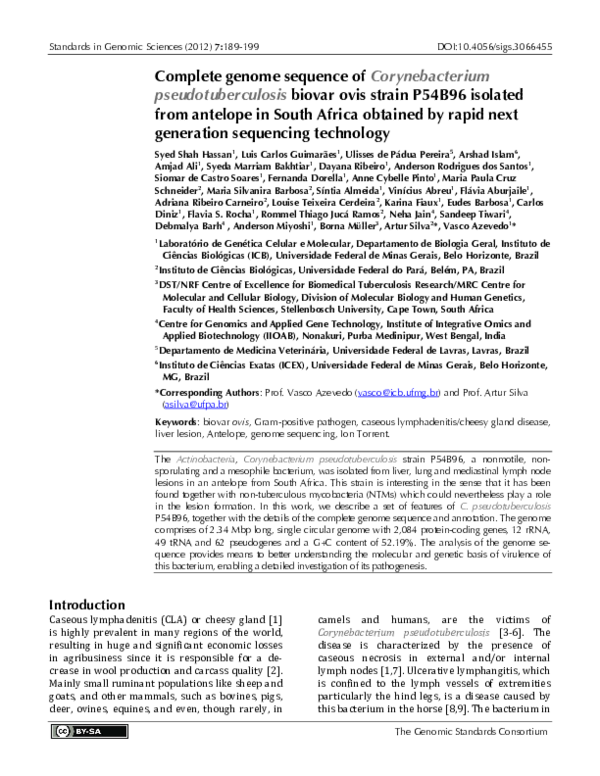 (PDF) Complete genome sequence of Corynebacterium pseudotuberculosis ...