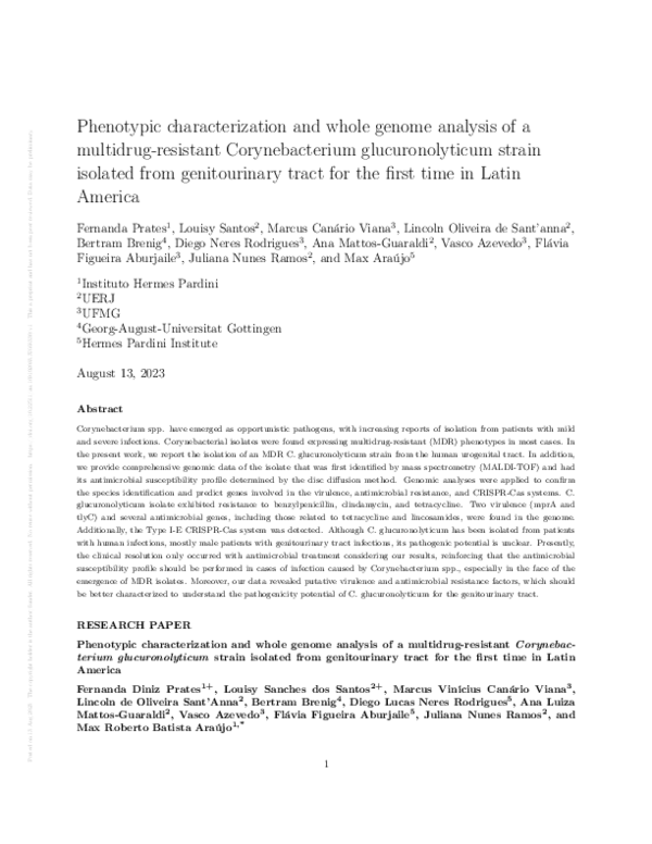 (PDF) Phenotypic characterization and whole genome analysis of a ...