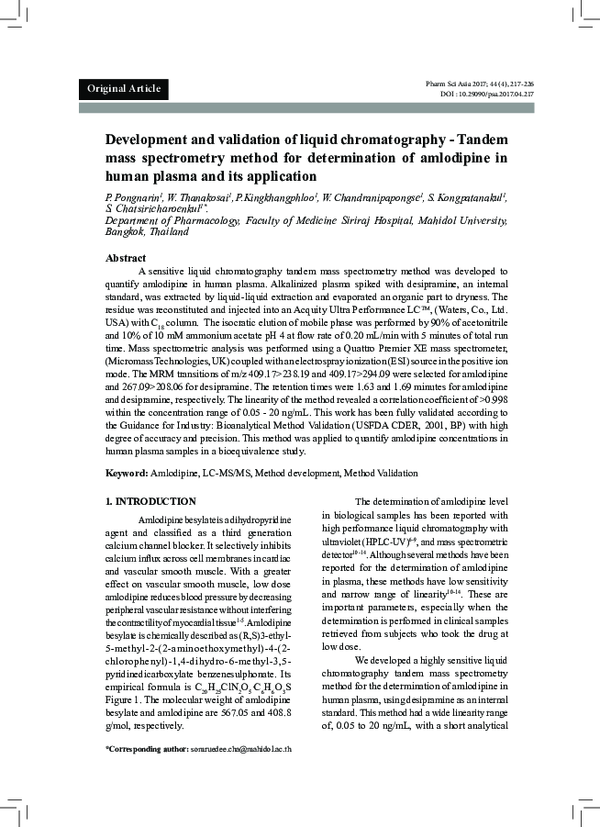 (PDF) Development and Validation of Liquid Chromatography - Tandem Mass ...