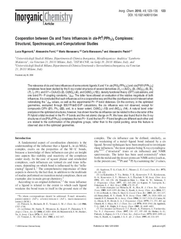 (PDF) Cooperation between Cis and Trans Influences in cis -Pt II (PPh 3 ...