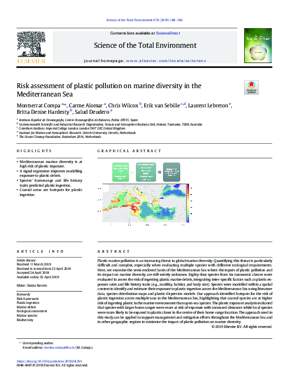 (PDF) Risk assessment of plastic pollution on marine diversity in the ...