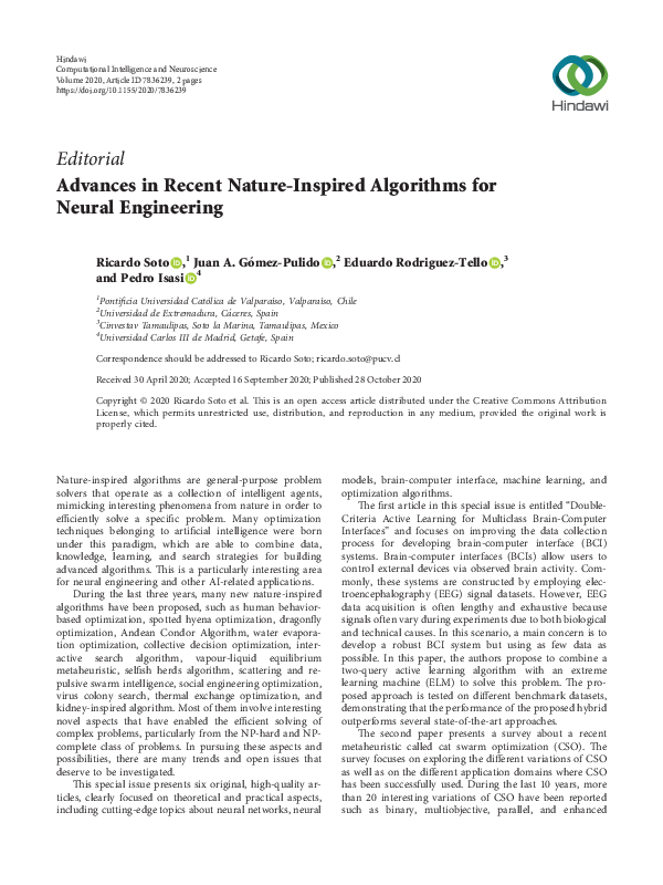 (PDF) Advances in Recent Nature-Inspired Algorithms for Neural Engineering