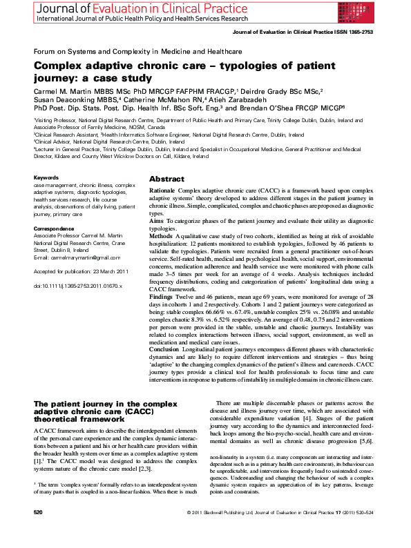 (PDF) Complex adaptive chronic care - typologies of patient journey: a ...