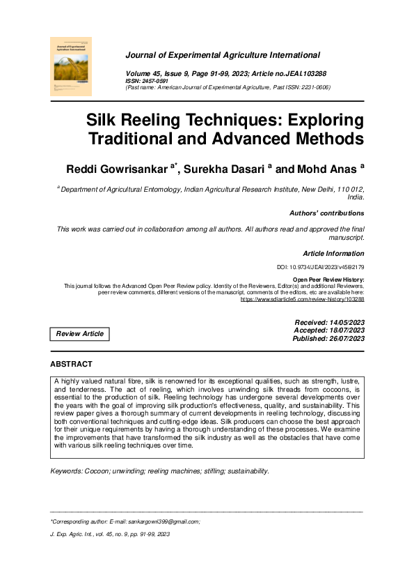 (PDF) Silk Reeling Techniques: Exploring Traditional and Advanced Methods