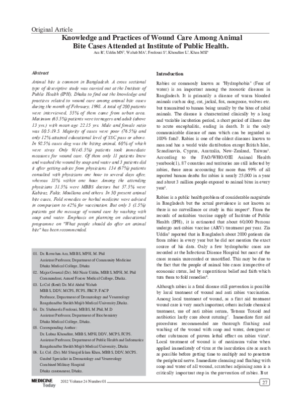 (PDF) Knowledge and Practices of Wound Care Among Animal Bite Cases ...