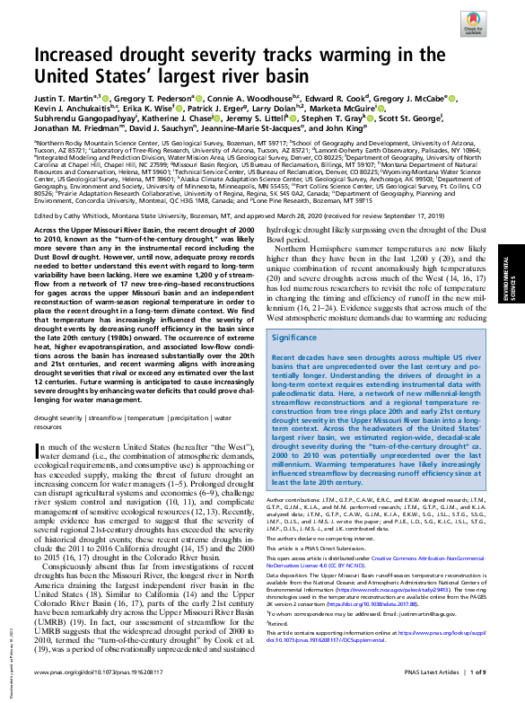 (PDF) Increased drought severity tracks warming in the United States ...
