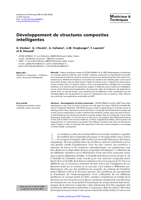 (PDF) Développement de structures composites intelligentes