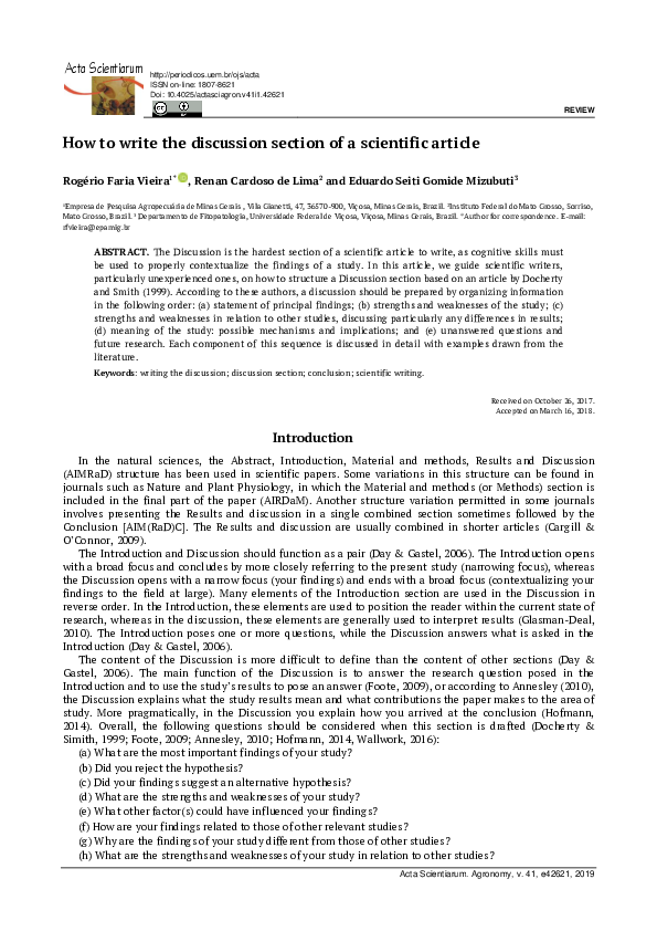 (PDF) How to write the discussion section of a scientific article