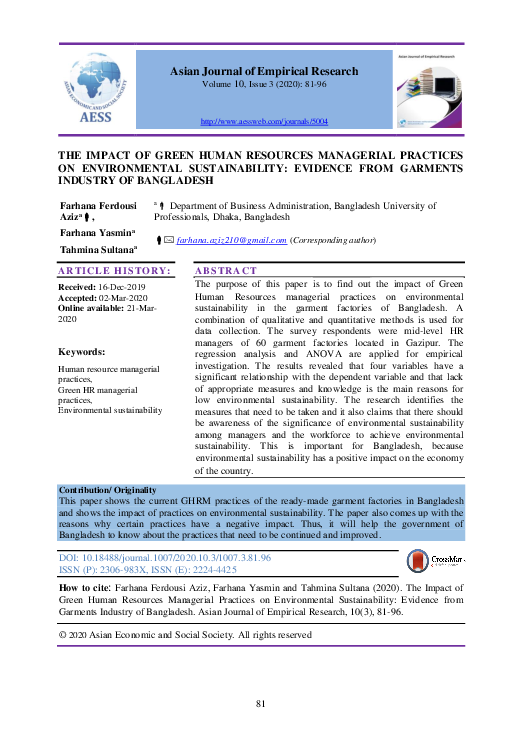 (PDF) The Impact of Green Human Resources Managerial Practices on ...