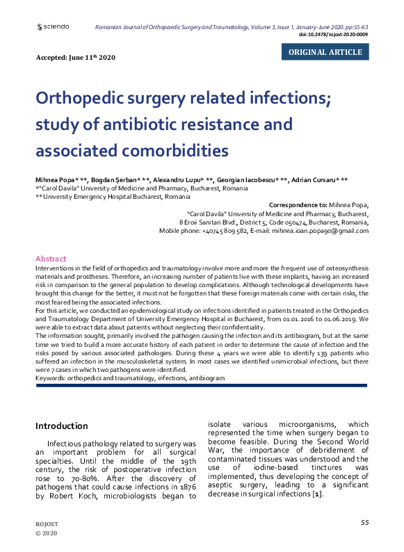(PDF) Orthopedic surgery related infections; study of antibiotic ...