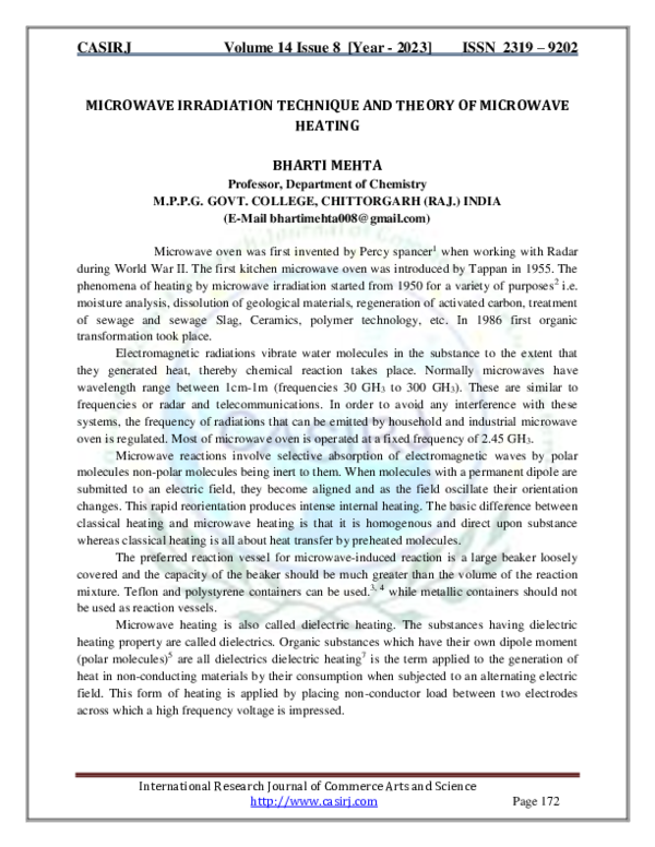 Pdf Microwave Irradiation Technique And Theory Of Microwave Heating