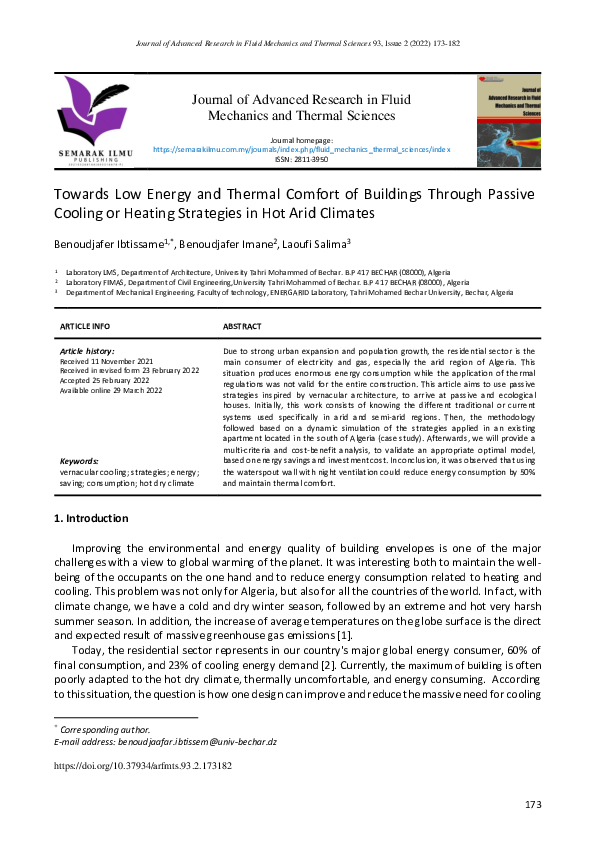 (PDF) Towards Low Energy and Thermal Comfort of Buildings Through ...