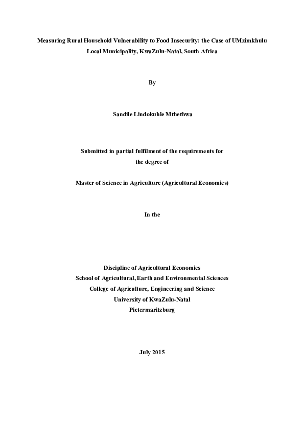 (PDF) Measuring rural household vulnerability to food insecurity : the ...