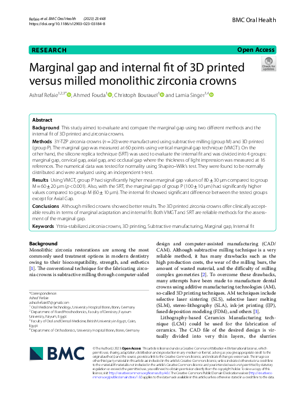 (PDF) Marginal gap and internal fit of 3D printed versus milled ...