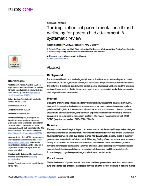 (PDF) The implications of parent mental health and wellbeing for parent ...