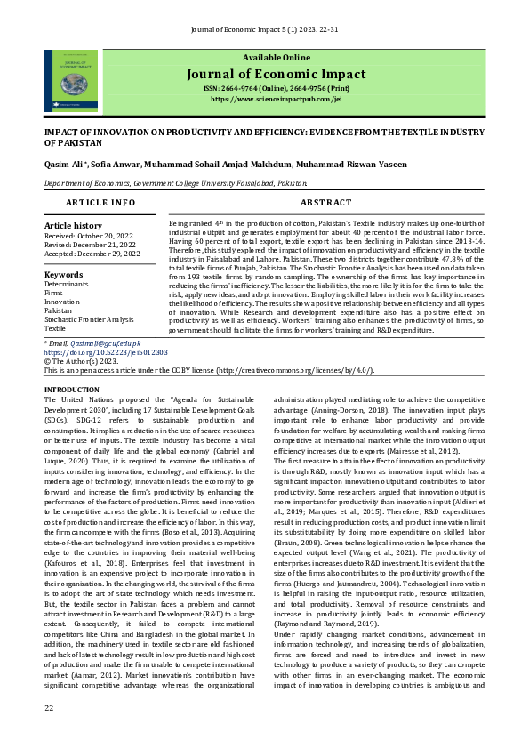 (PDF) Impact of Innovation on Productivity and Efficiency: Evidence ...