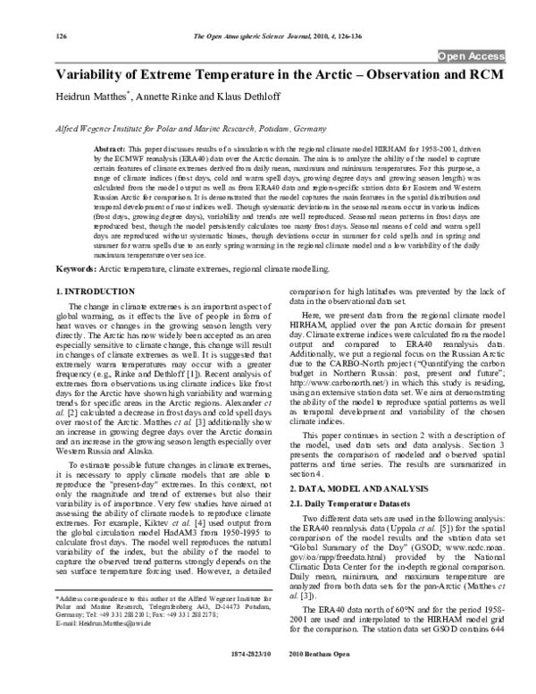 (PDF) Variability of Extreme Temperature in the Arctic - Observation ...