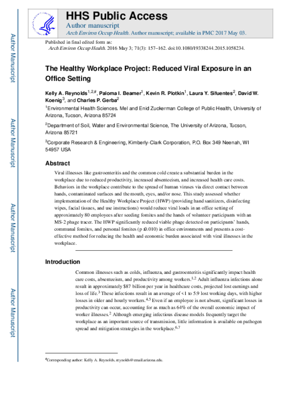 (PDF) The healthy workplace project: Reduced viral exposure in an ...