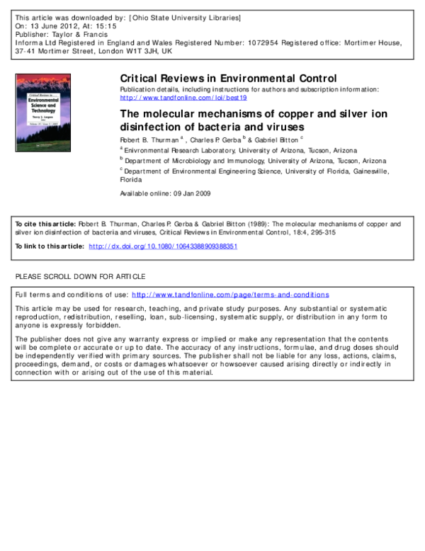 (PDF) The molecular mechanisms of copper and silver ion disinfection of ...