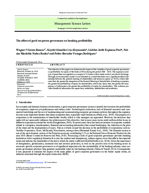 (PDF) The effect of good corporate governance on banking profitability