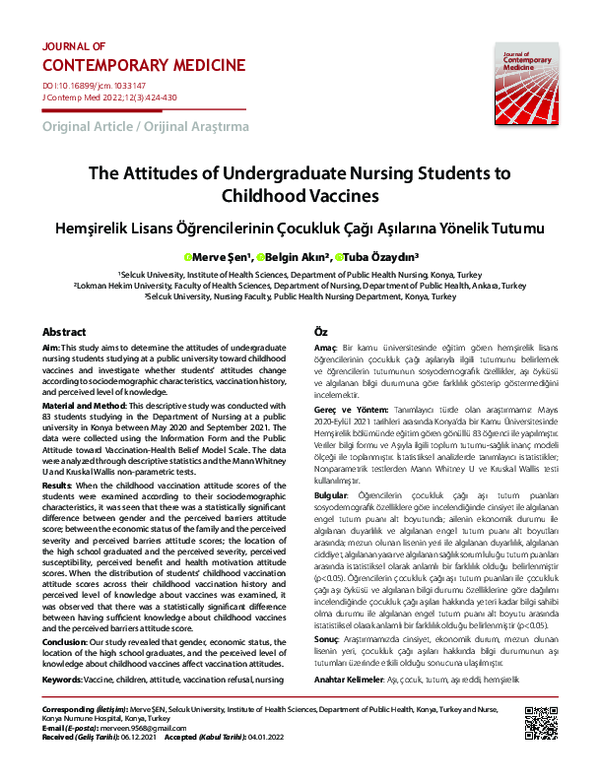 (PDF) The Attitudes of Undergraduate Nursing Students to Childhood Vaccines