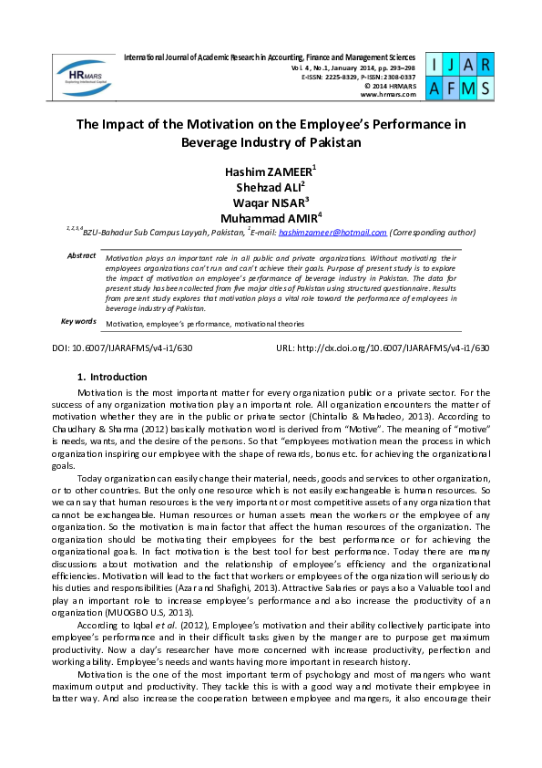 (PDF) The Impact of the Motivation on the Employeeâ s Performance in ...