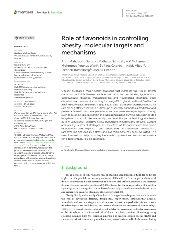 (PDF) Role of flavonoids in controlling obesity: molecular targets and ...