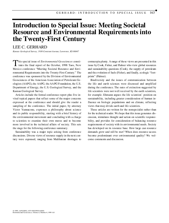 (PDF) Introduction to Special Issue: Meeting Societal Resource and ...