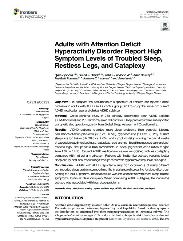 (PDF) Adults with Attention Deficit Hyperactivity Disorder Report High ...