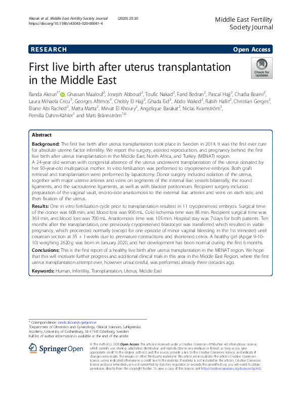 (PDF) First live birth after uterus transplantation in the United States