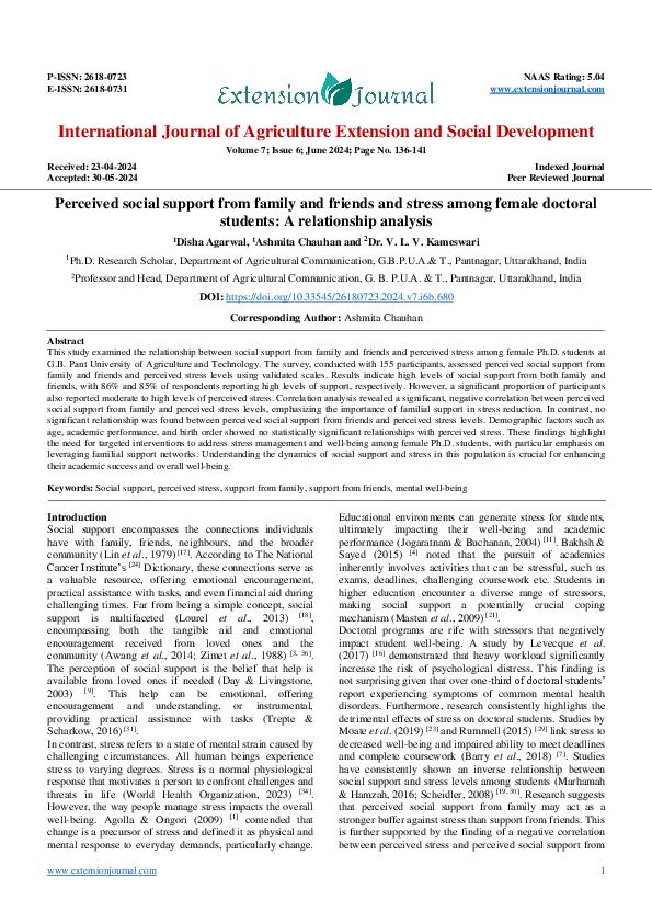 (PDF) Perceived social support from family and friends and stress among ...