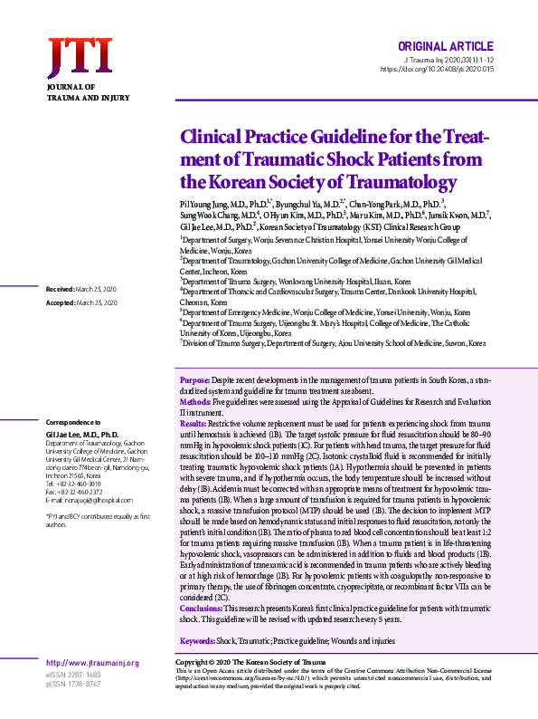 (PDF) Clinical Practice Guideline for the Treatment of Traumatic Shock ...