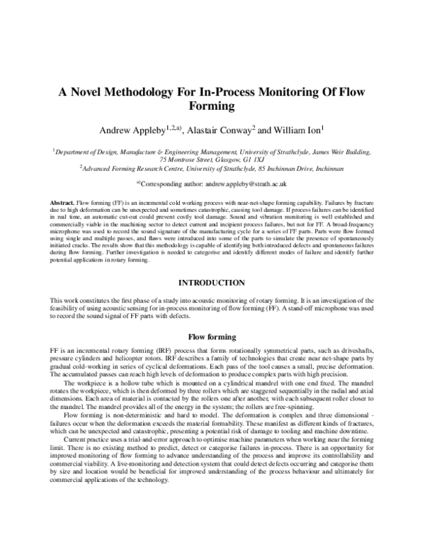 (PDF) A novel methodology for in-process monitoring of flow forming