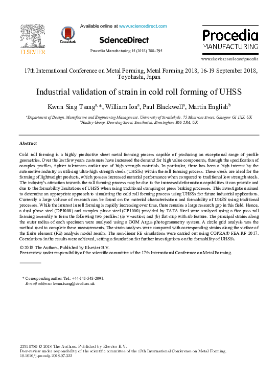 (PDF) Industrial validation of strain in cold roll forming of UHSS