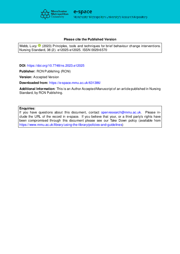(PDF) Principles, tools and techniques for brief behaviour change ...
