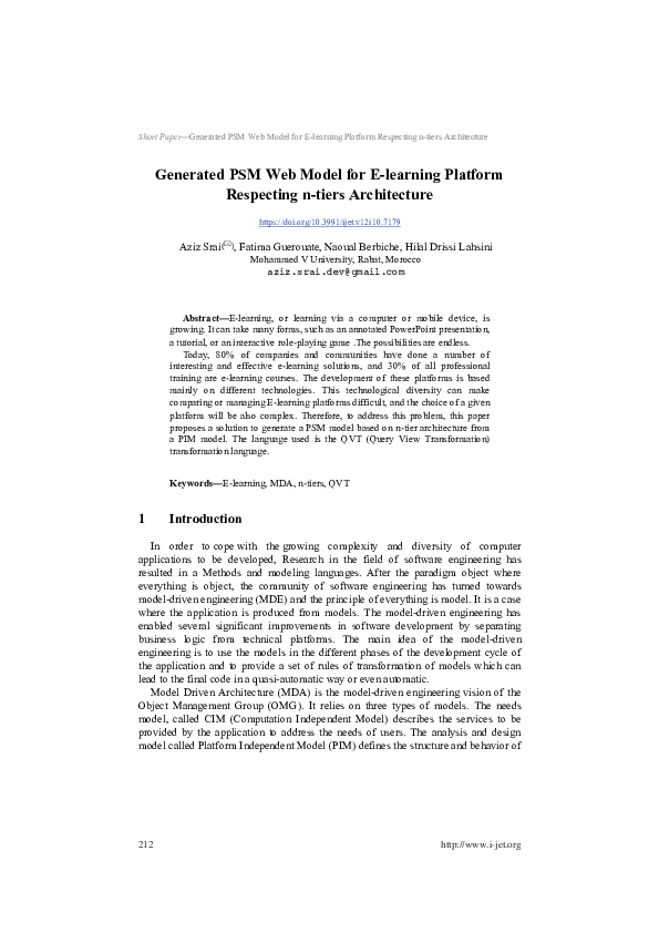 (PDF) Generated PSM Web Model for E-learning Platform Respecting n ...