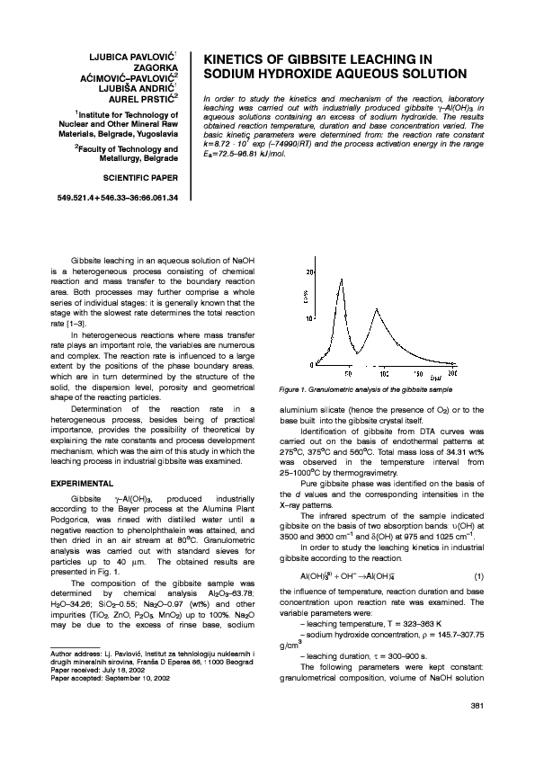 (PDF) Kinetics of gibbsite leaching in sodium hydroxide aqueous solution