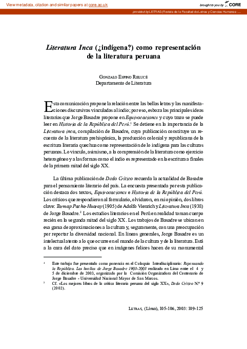 (PDF) Literatura Inca (¿indígena?) como representación de la literatura ...