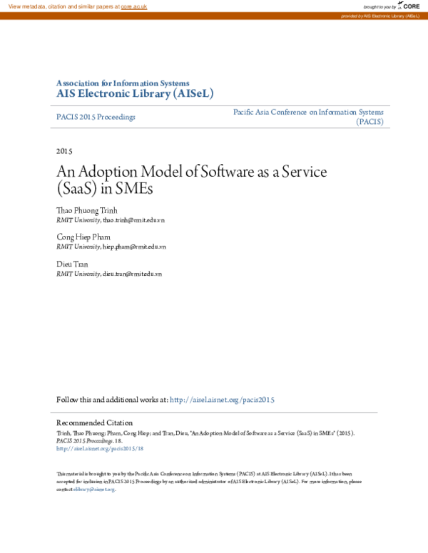 (PDF) An Adoption Model of Software as a Service (SaaS) in SMEs