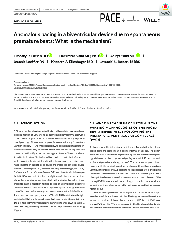 (PDF) Anomalous pacing in a biventricular device due to spontaneous ...