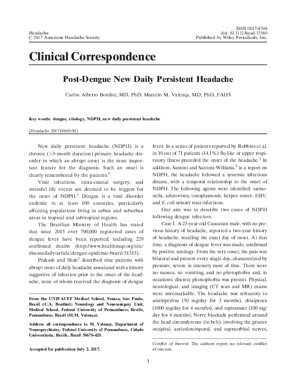 (PDF) Post-Dengue New Daily Persistent Headache
