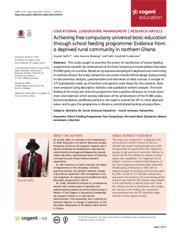(PDF) Achieving free compulsory universal basic education through ...