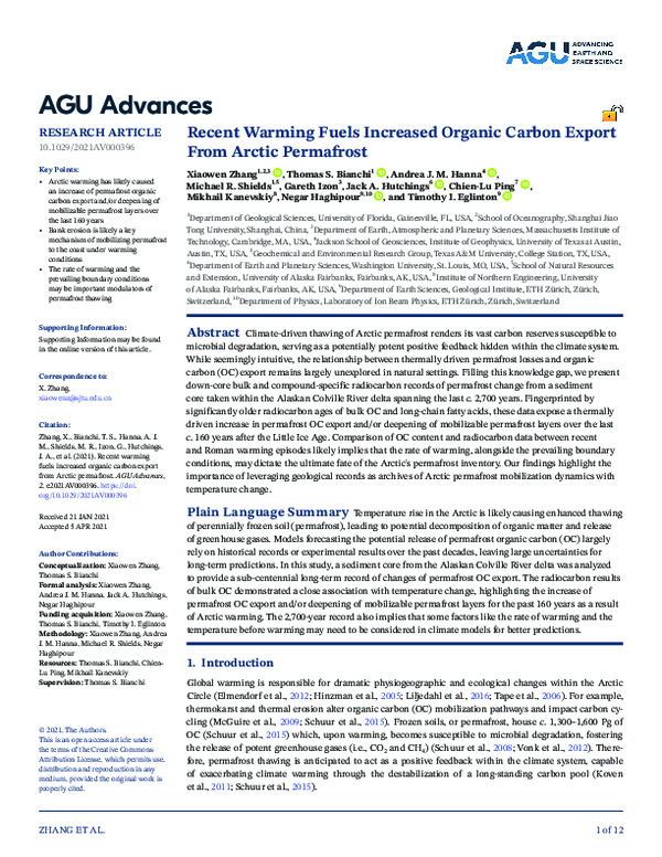 (PDF) Recent Warming Fuels Increased Organic Carbon Export From Arctic ...