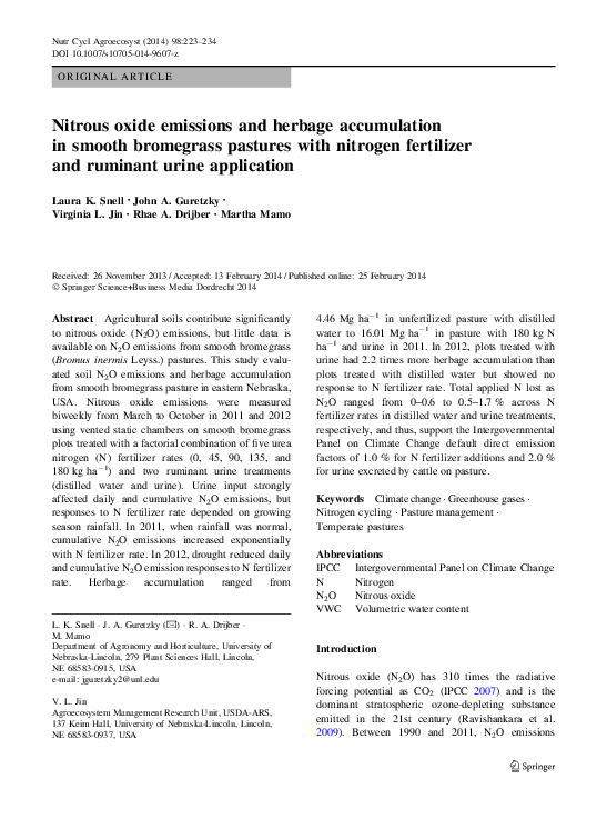 (PDF) Nitrous oxide emissions and herbage accumulation in smooth ...