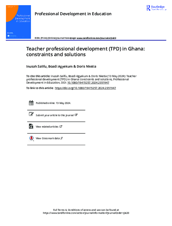 (PDF) Teacher professional development (TPD) in Ghana: constraints and ...