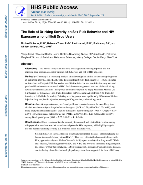 (PDF) The Role of Drinking Severity on Sex Risk Behavior and HIV ...